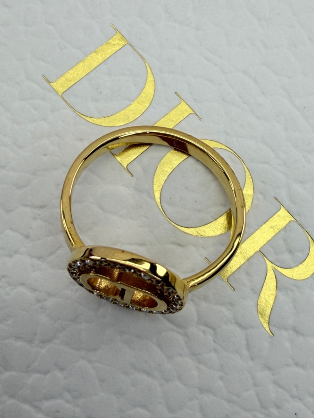 Dior Metal Crystal Round CD Ring 6.5 Gold - Picture 7 of 11